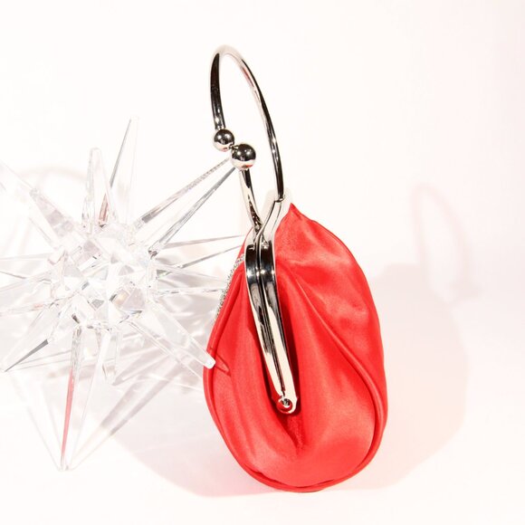 Red Evening Clutch with a Rhinestone Stripe and a Silver-Tone Metal Handle - Picture 3 of 9